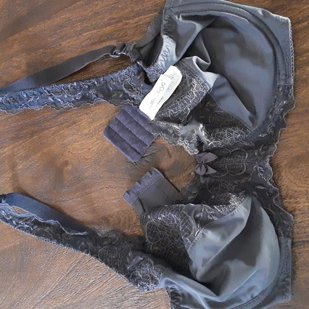 Elegant Grey Lace & Embroidery Underwire Bra